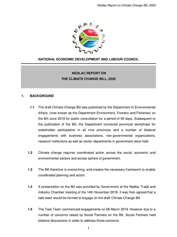NEDLAC report on the Climate Change Bill, 2020