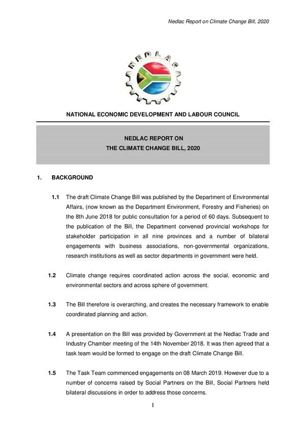 NEDLAC report on the Climate Change Bill, 2020