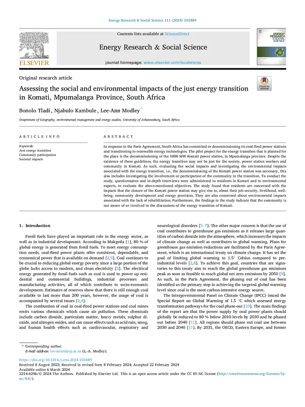 Energy Research & Social Science Volume 111, May 2024, 103489