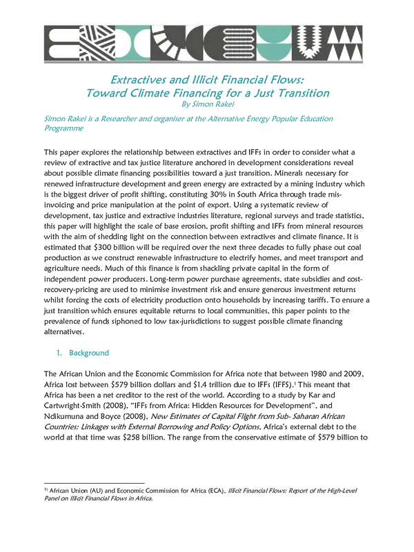 Extractives and Illicit Financial Flows: Toward Climate Financing for a Just Transition