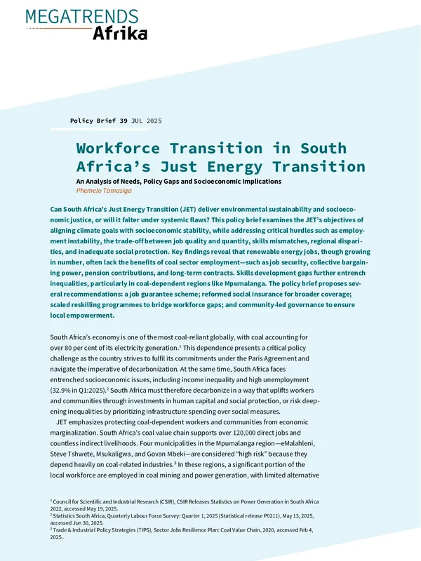 Workforce Transition in South Africa’s Just Energy Transition An Analysis of Needs, Policy Gaps and Socioeconomic Implications