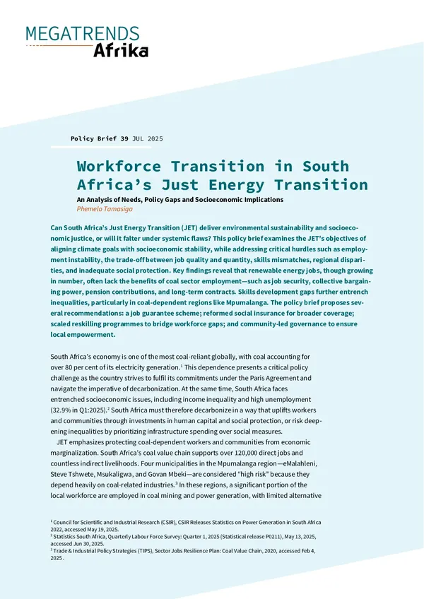 Workforce Transition in South Africa’s Just Energy Transition An Analysis of Needs, Policy Gaps and Socioeconomic Implications