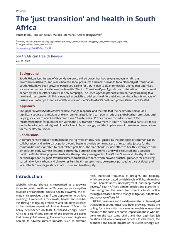 The ‘just transition’ and health in South Africa