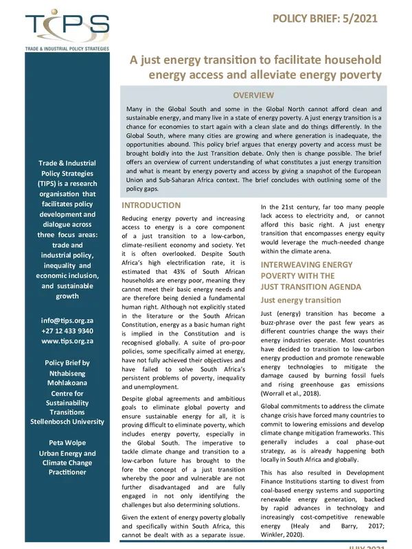 A just energy transition to facilitate household energy access and alleviate energy poverty