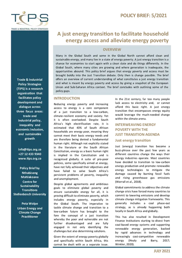 A just energy transition to facilitate household energy access and alleviate energy poverty