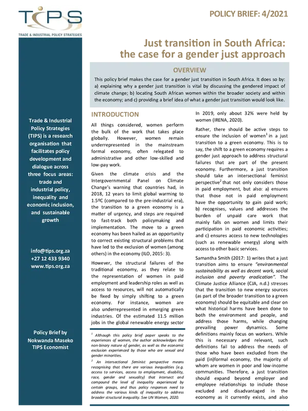 Just transition in South Africa: the case for a gender just approach