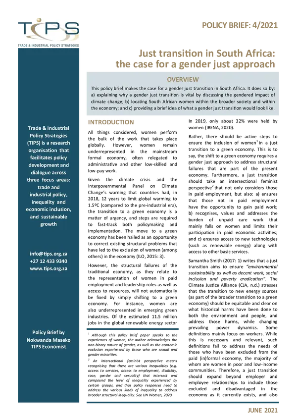 Just transition in South Africa: the case for a gender just approach