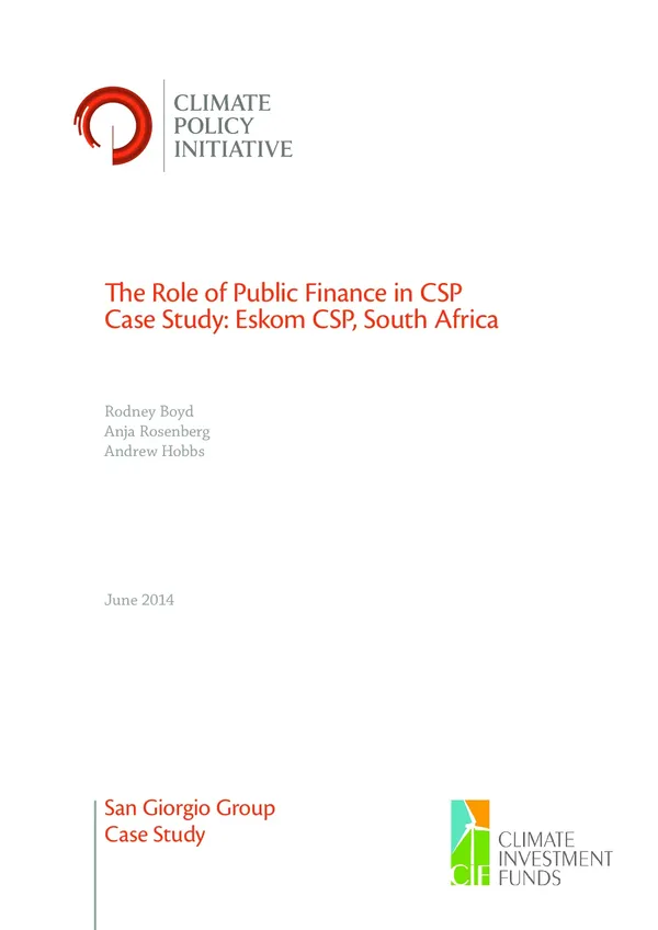 The role of public finance in CSP case study: Eskom CSP, South Africa