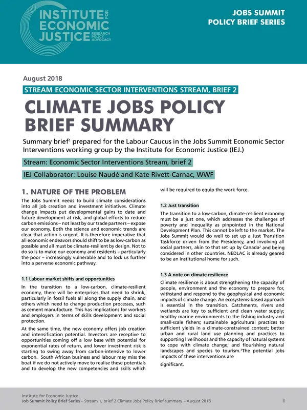 Climate Jobs Policy; Briefing Summary