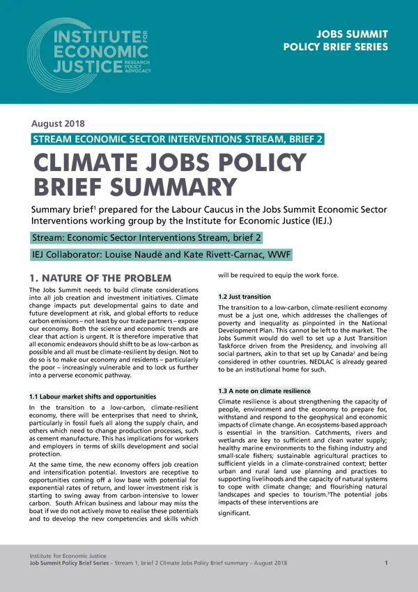 Climate Jobs Policy; Briefing Summary