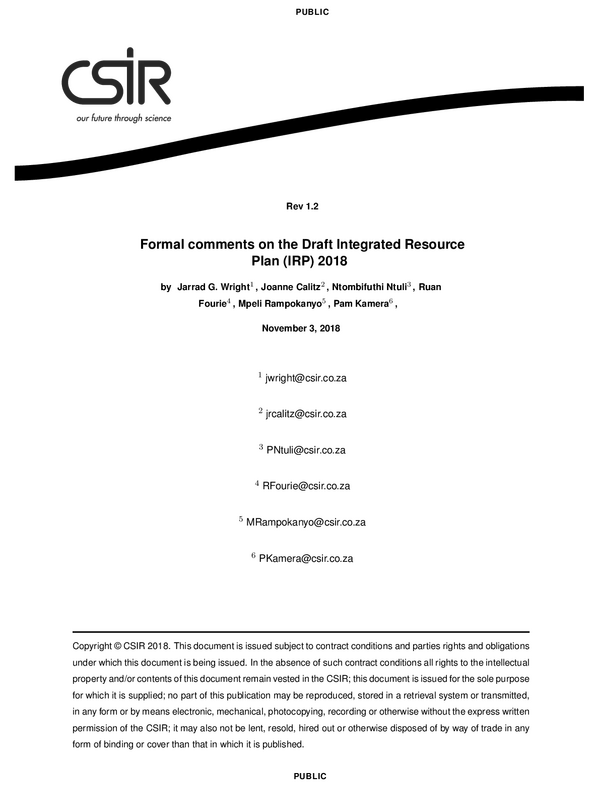 Formal comments on the draft Integrated Resource Plan (IRP) (2018)