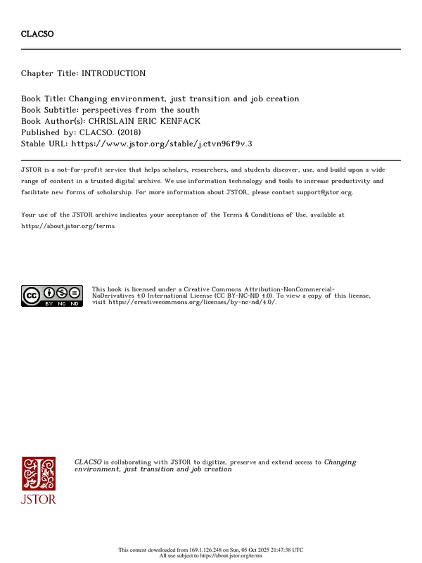 Changing Environment, Just Transition and Job Creation: Perspectives from the South