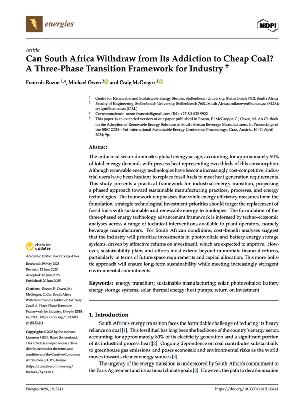 Can South Africa Withdraw from Its Addiction to Cheap Coal? A Three-Phase Transition Framework for Industry