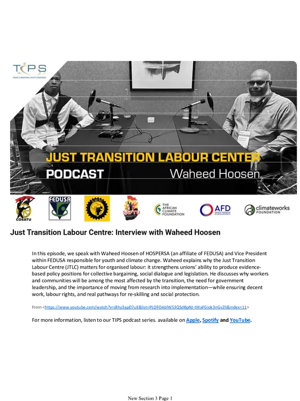 Just Transition Labour Centre: Interview with Newton Masuku