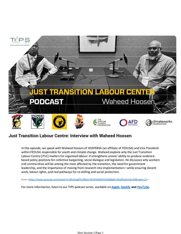 Just Transition Labour Centre: Interview with Newton Masuku