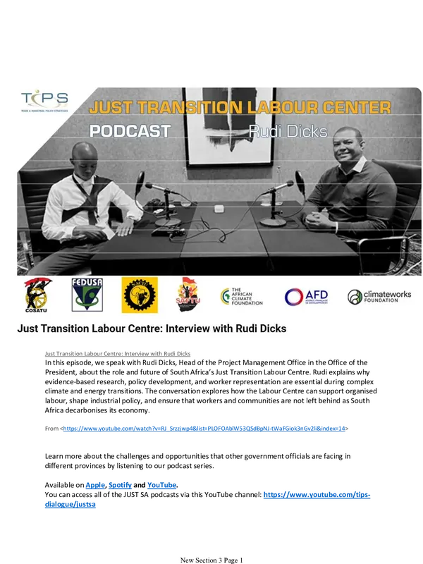 Just Transition Labour Centre: Interview with Rudi Dicks