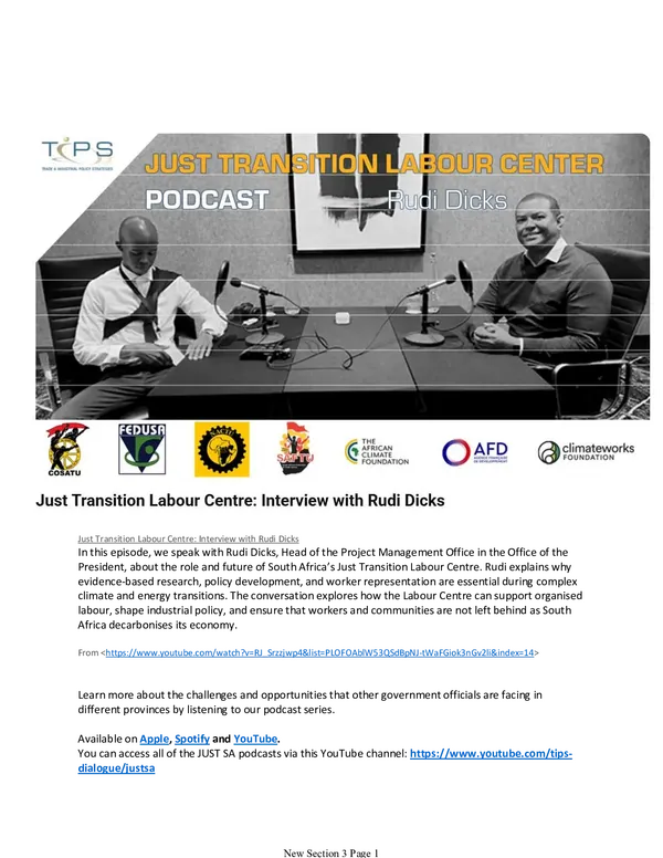 Just Transition Labour Centre: Interview with Rudi Dicks