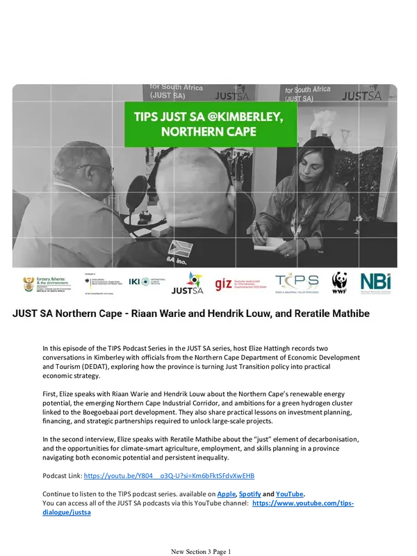 Just Transition Insights at a Provincial Level: Northern Cape Department of Economic Development and Tourism