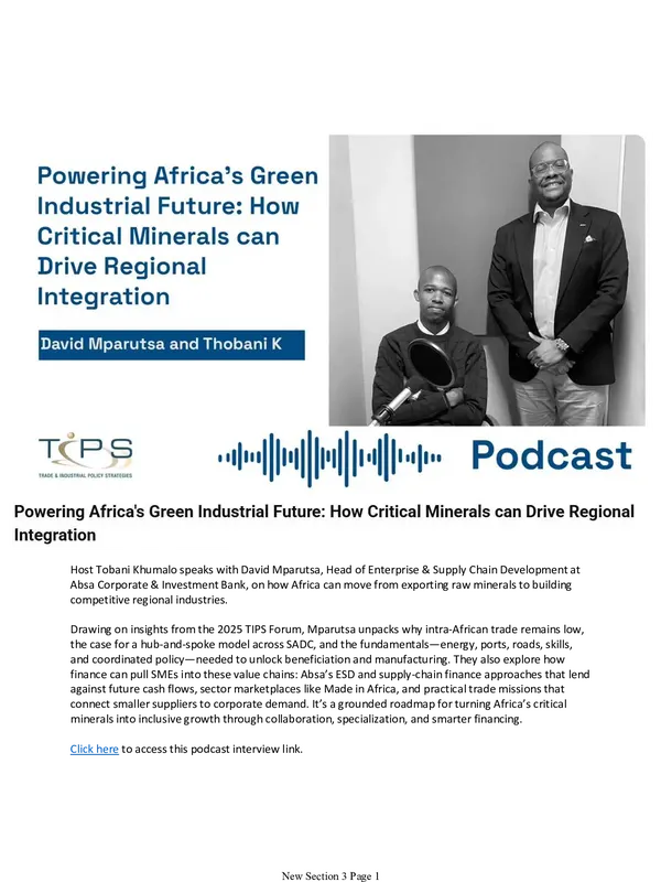 Powering Africa's Green Industrial Future: How Critical Minerals can Drive Regional Integration: Interview with David Mparutsa from ABSA