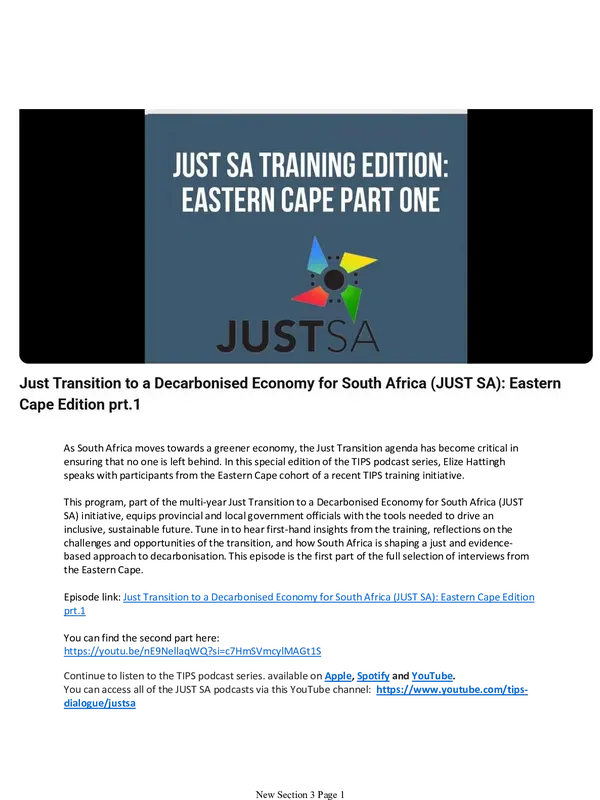 Just Transition Insights from the Eastern Cape Province: Part I
