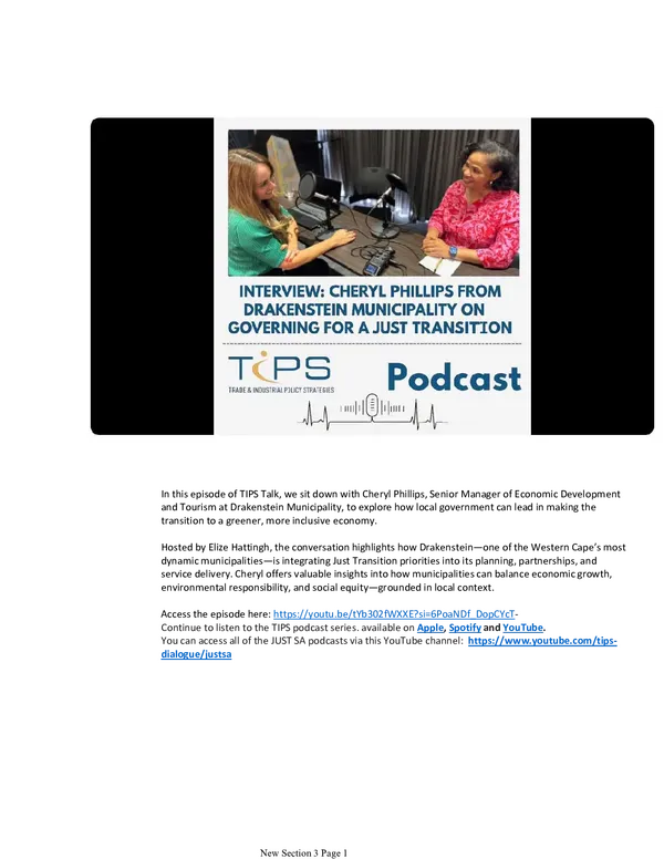Insights on Governing for a Just Transition: Interview with Cheryl Phillips from Drakenstein Municipality in the Western Cape Province